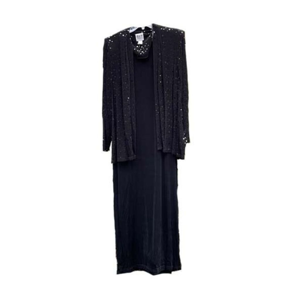 R&M Richards Vintage Black Cocktail Evening Dress with Sequin Jacket Womens 16